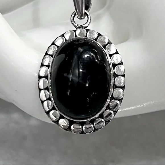 Indian Black Star Diopside Sterling Silver Pendant Necklace